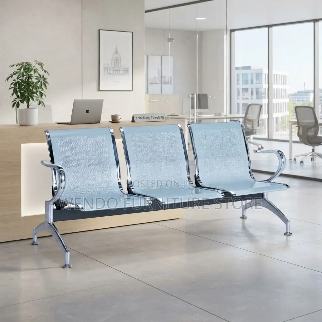 Office Benches; Reception Metallic Three Link Modern Benches