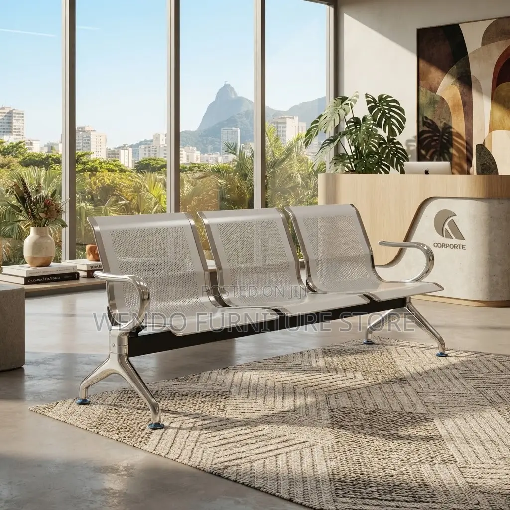 Office Benches; Reception Metallic Three Link Modern Benches
