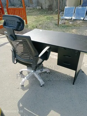 Office Office Desk (Black) With Headrest Chair