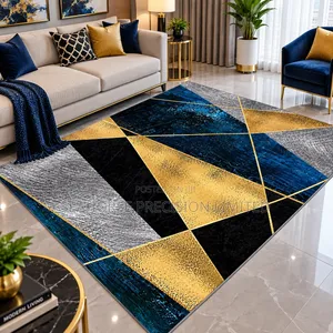  Luxury Blue, Gold Black Modern Carpet