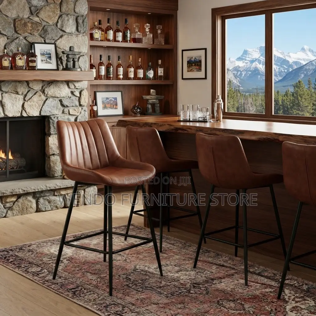 Barstool; Leather Non Upholstered Ergonomic Barstools