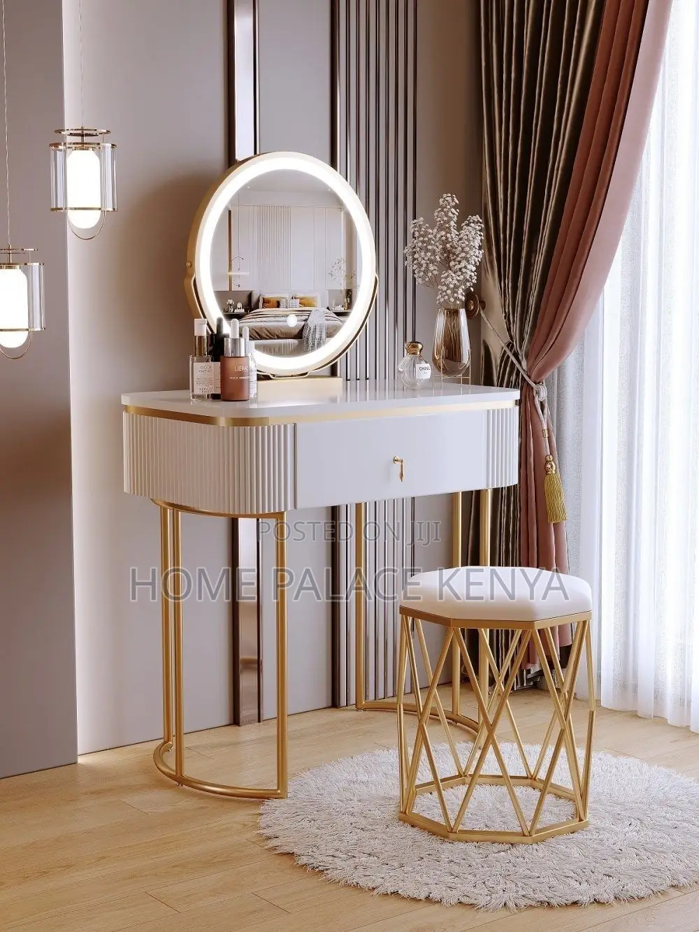 Vanity Table; LED Bedroom Dressing Table With Spacious Storage Drawers