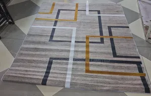  Modern Grey, Gold Black Geometric Carpet