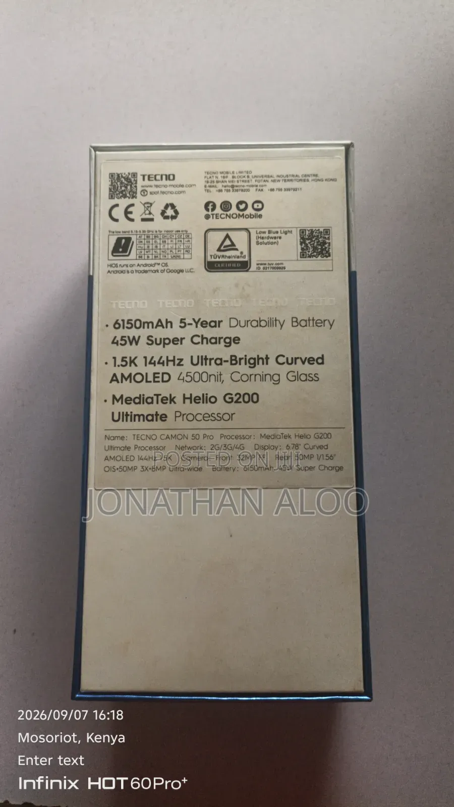New Tecno Camon 50 Pro 256 GB Blue