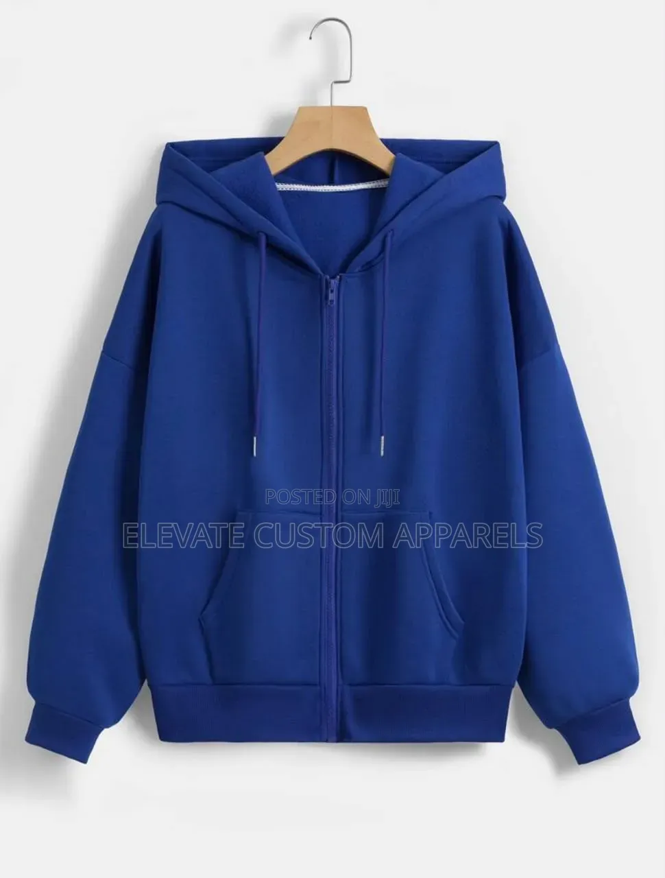 Casual Royal Blue Oversized Zip-Up Hoodie"