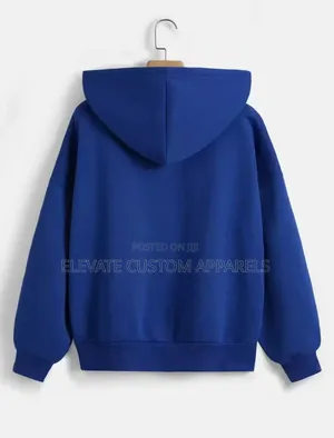 Casual Royal Blue Oversized Zip-Up Hoodie"