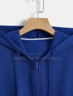 Casual Royal Blue Oversized Zip-Up Hoodie"
