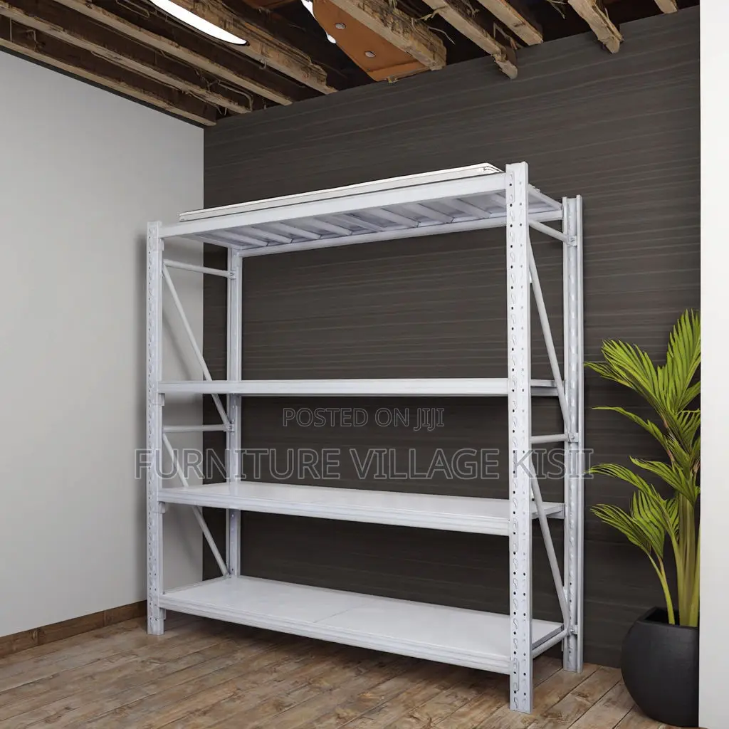 Bookshelf; 4-Tier White Warehouse Shelf