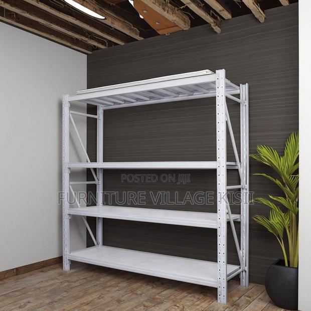 Bookshelf; 4-Tier White Warehouse Shelf
