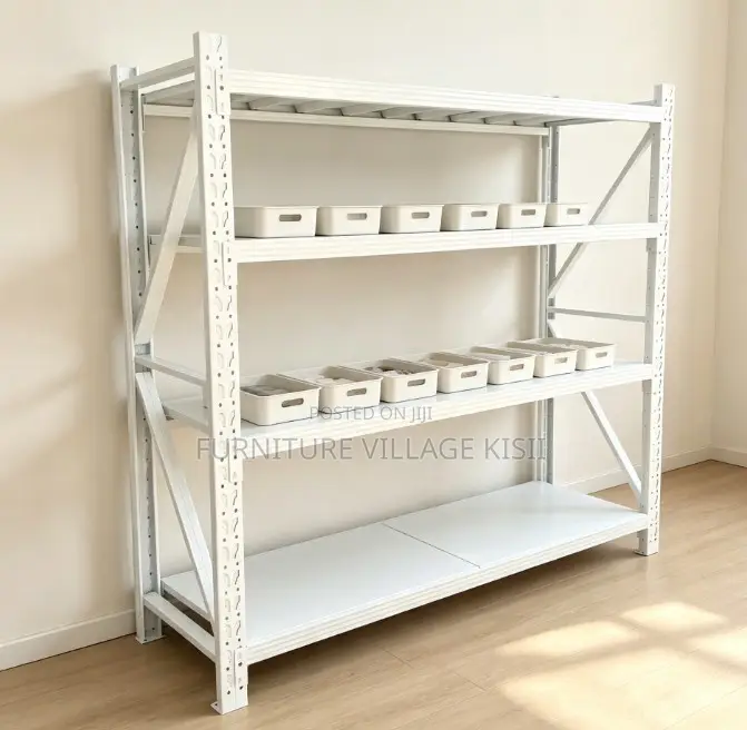 Bookshelf; 4-Tier White Warehouse Shelf
