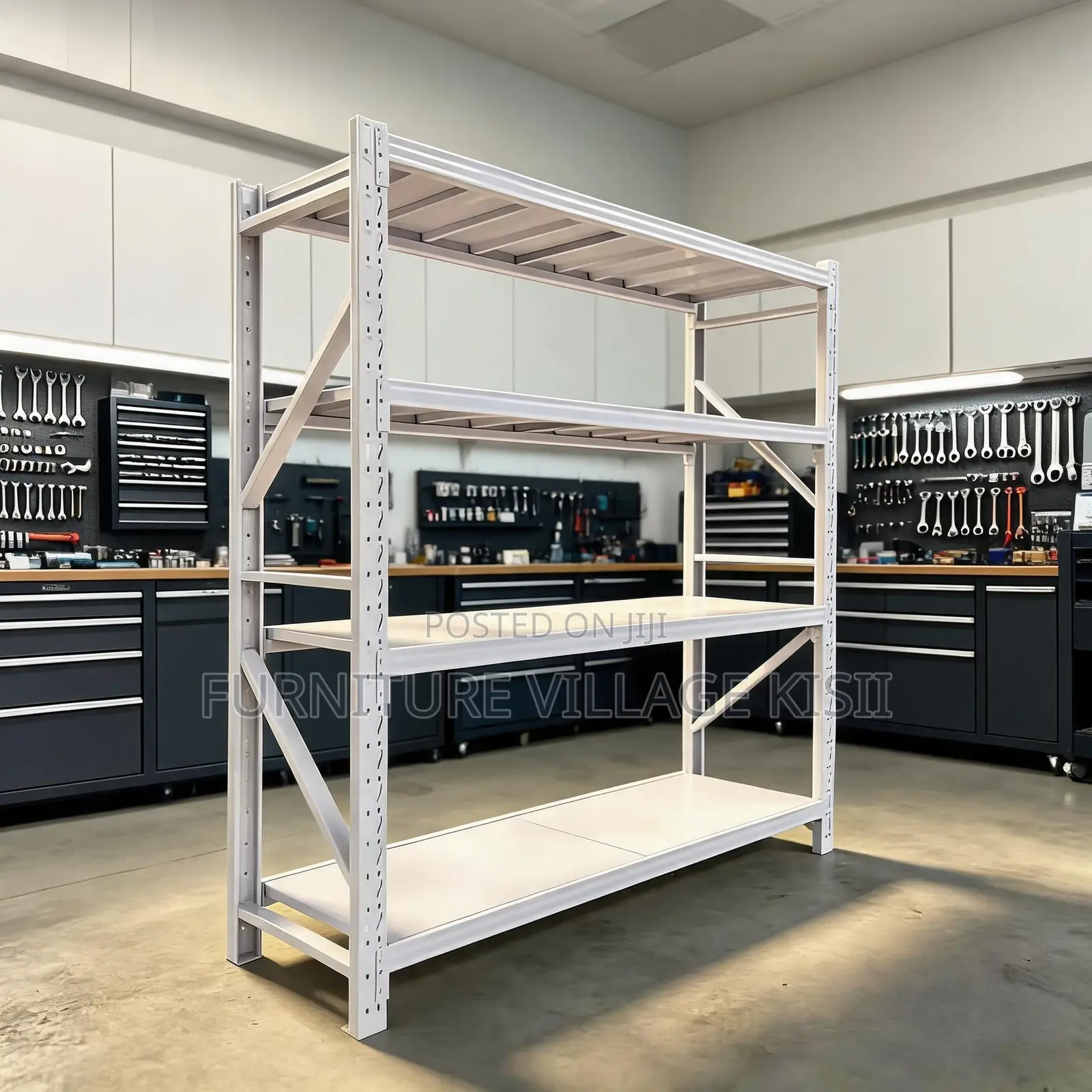 Bookshelf; 4-Tier White Warehouse Shelf