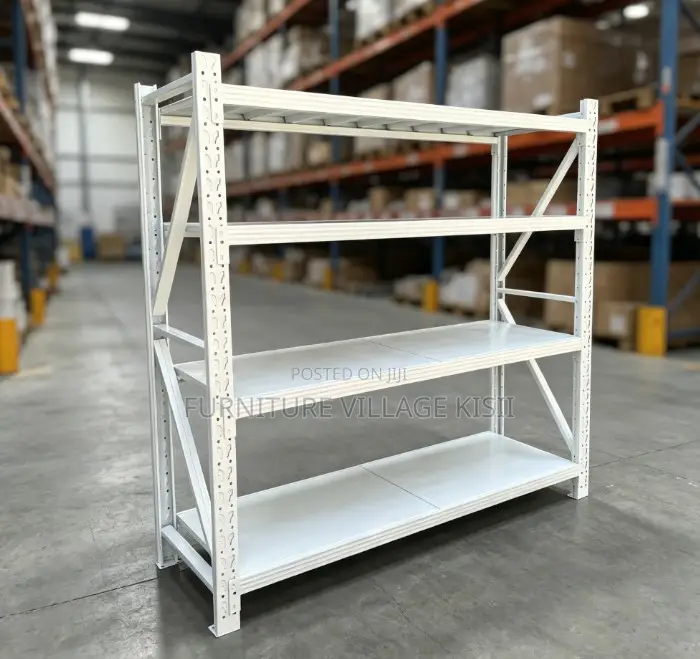 Bookshelf; 4-Tier White Warehouse Shelf