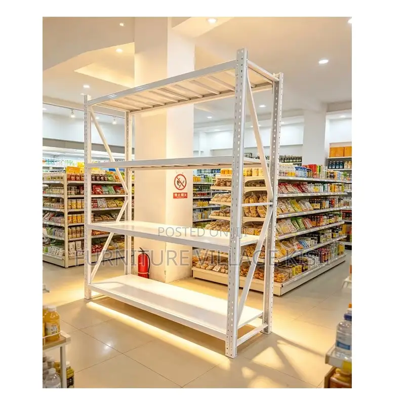 Bookshelf; 4-Tier White Warehouse Shelf