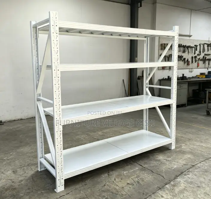 Bookshelf; 4-Tier White Warehouse Shelf