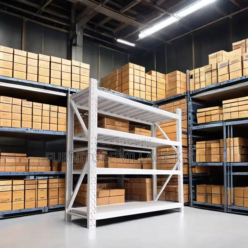 Bookshelf; 4-Tier White Warehouse Shelf