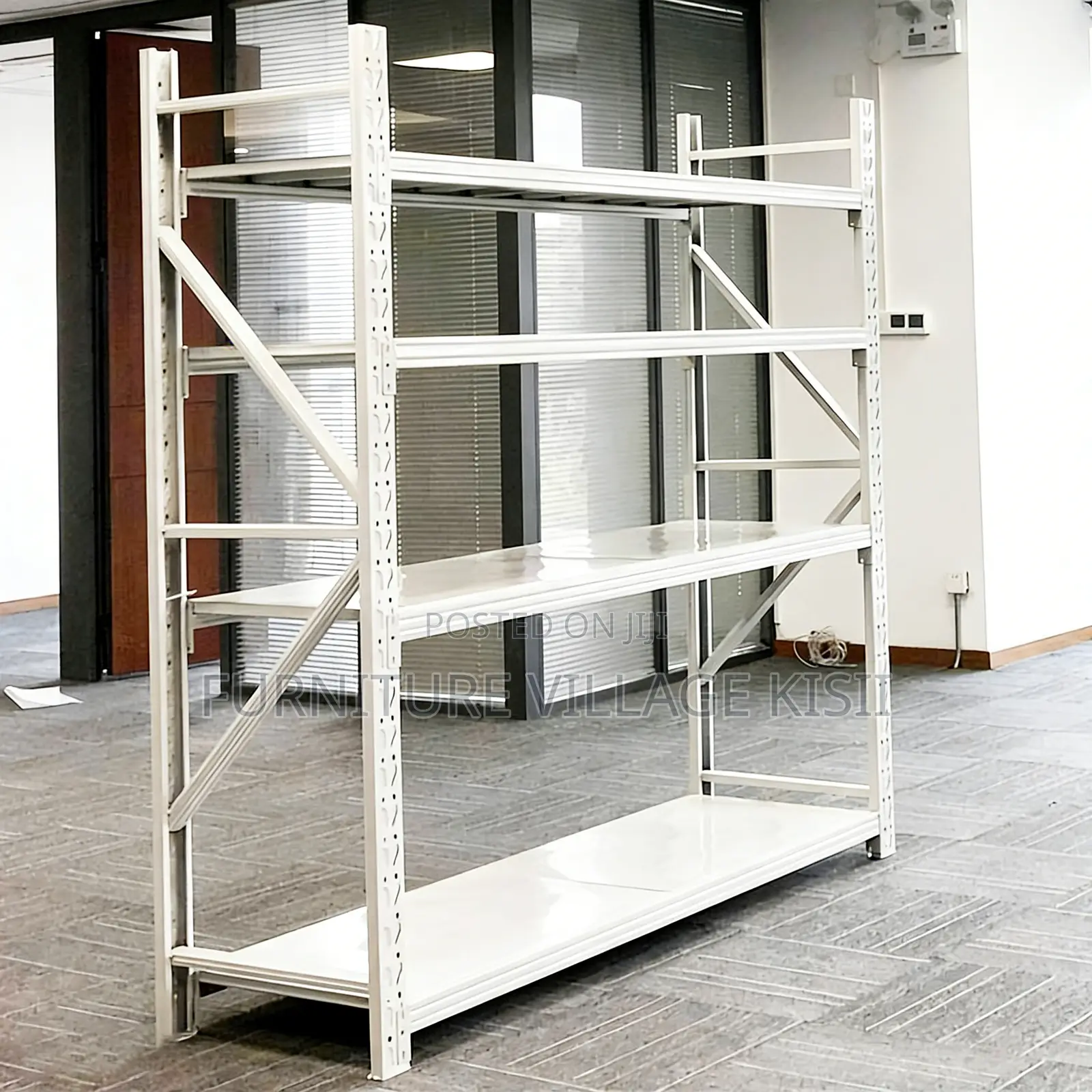 Bookshelf; 4-Tier White Warehouse Shelf