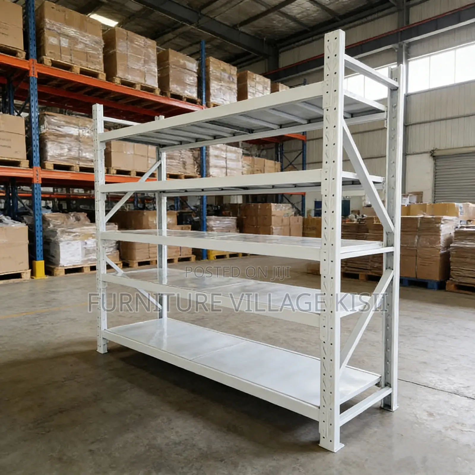 Bookshelf; 4-Tier White Warehouse Shelf