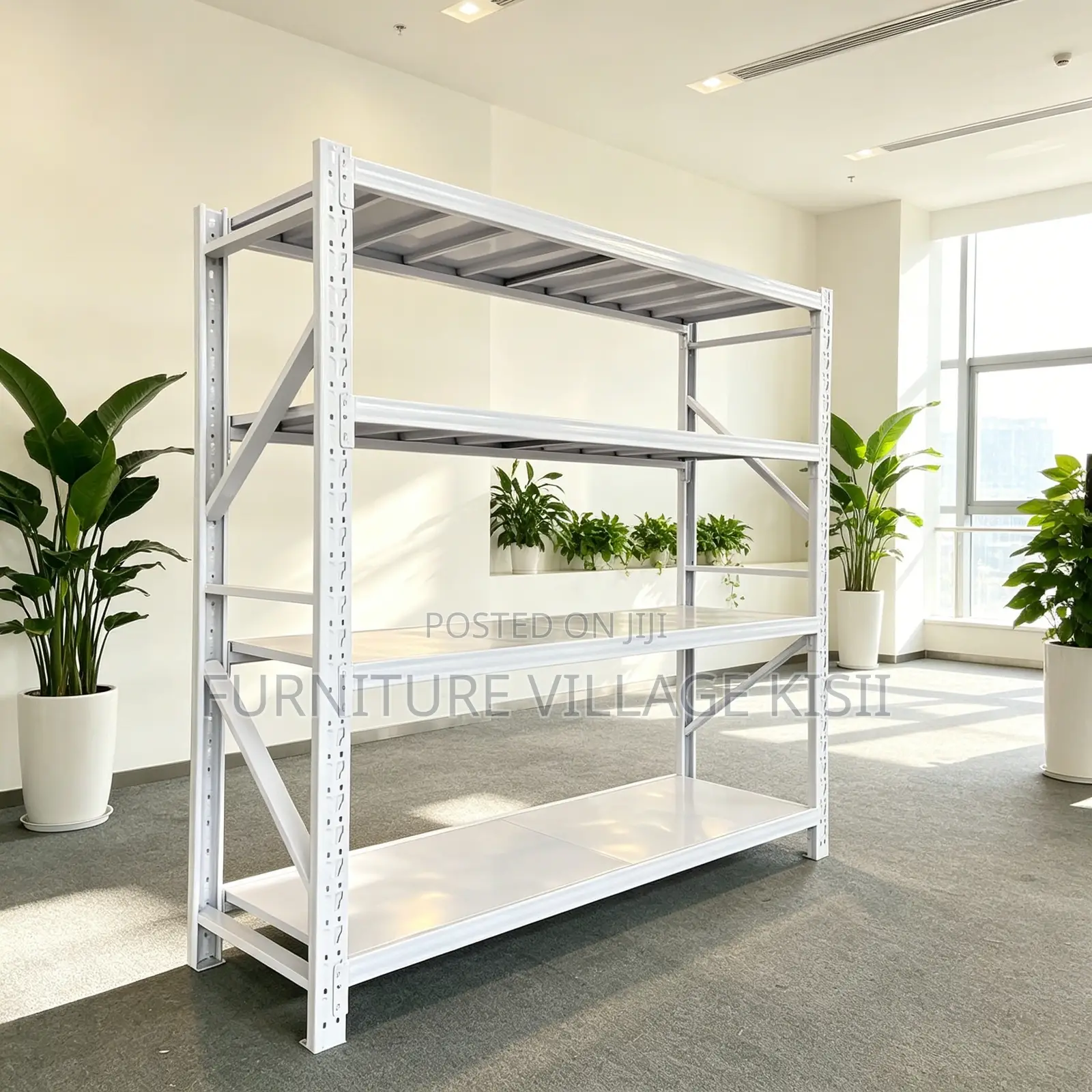 Bookshelf; 4-Tier White Warehouse Shelf