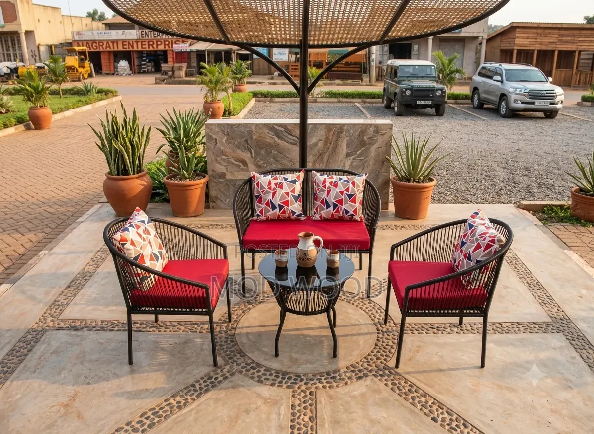 Urban Veranda Modern Rattan Chat Set With Ruby Cushions