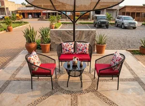 Urban Veranda Modern Rattan Chat Set With Ruby Cushions