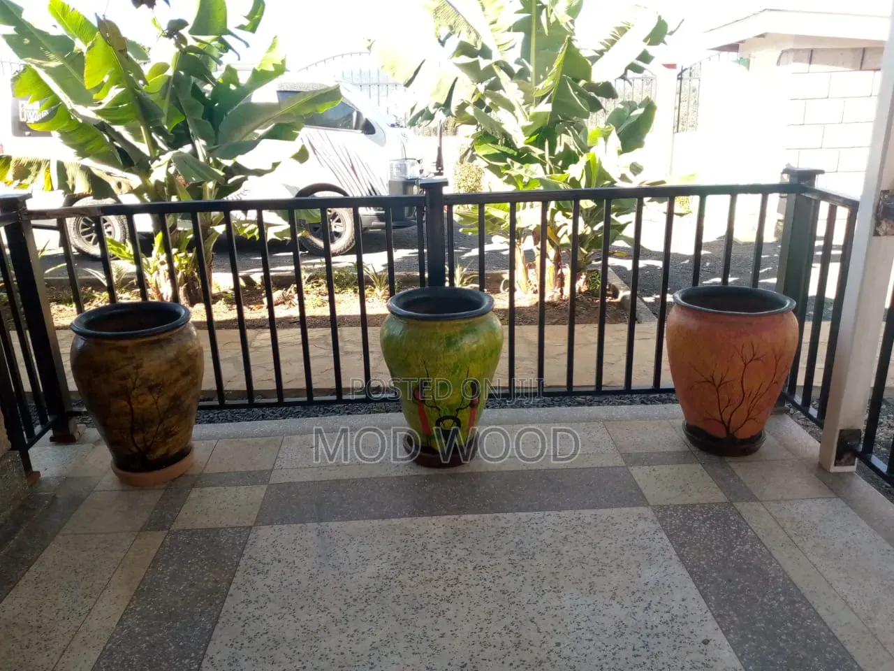 Hand-Painted Artistic Ceramic Planter Trio for Stylish Patios