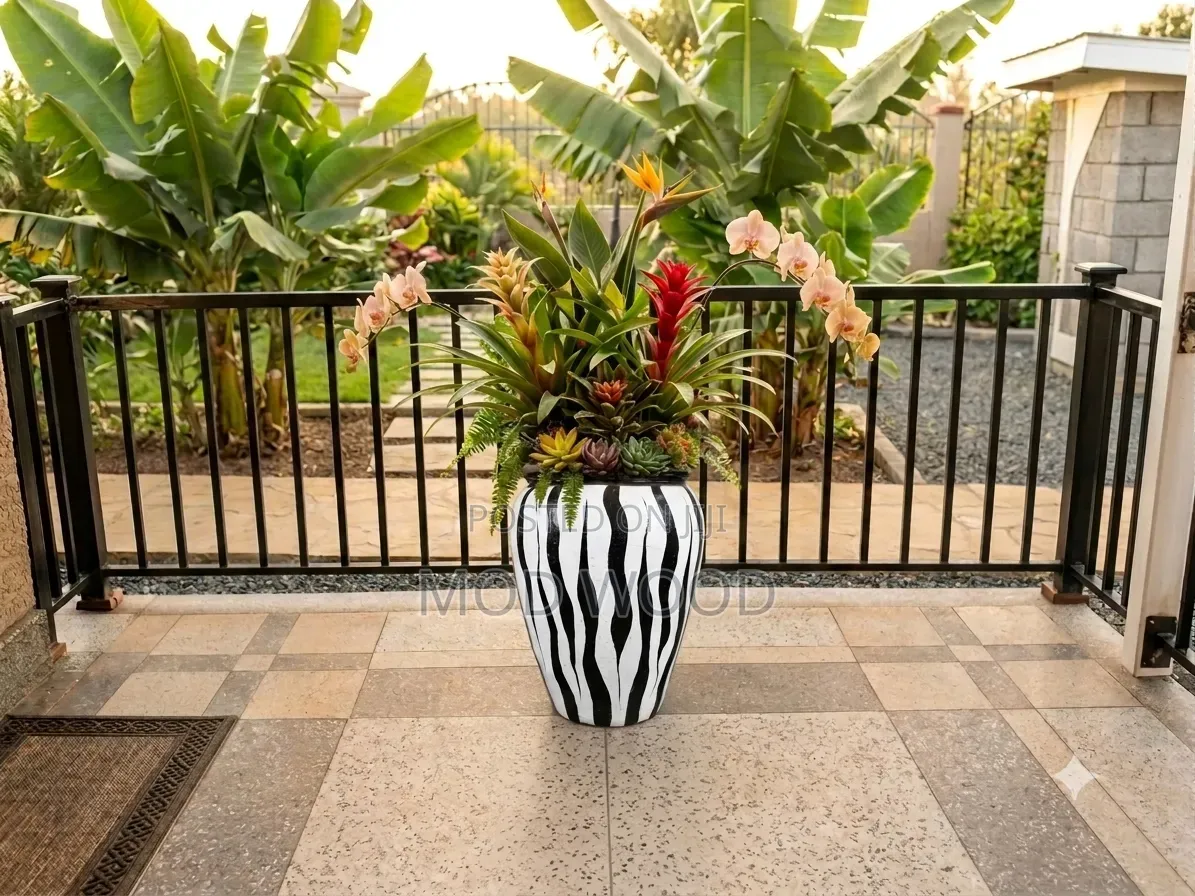 Bold Zebra Stripe Flower Pot