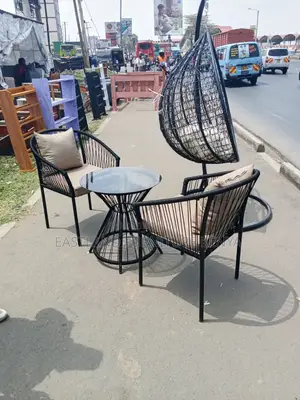 Modern Outdoor Bistro Set With Hanging Egg Chair