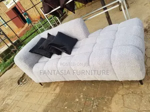 3 Seater Chaise Lounge Light Grey/Cream/White Bubble Sofa