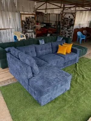 5 Seater Blue L-Shaped Sofa