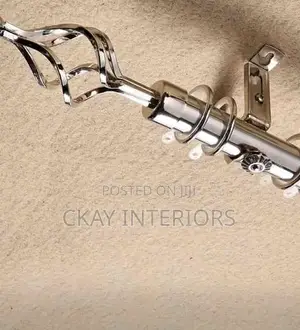 2m Silver and Black Adjustable Curtain Rods
