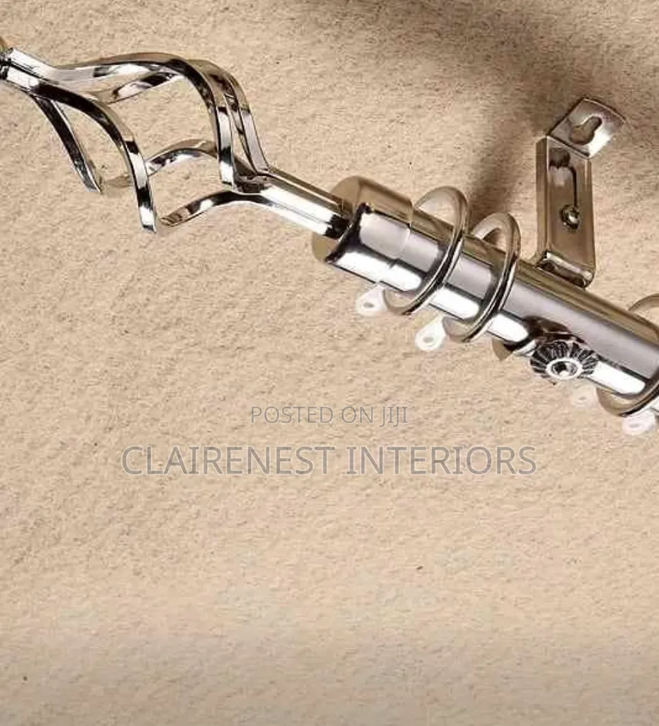 2m Silver and Black Adjustable Curtain Rods