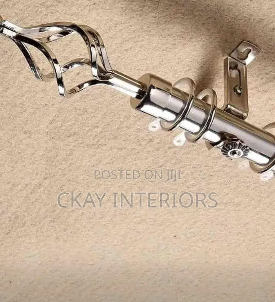 2m Silver and Black Adjustable Curtain Rods