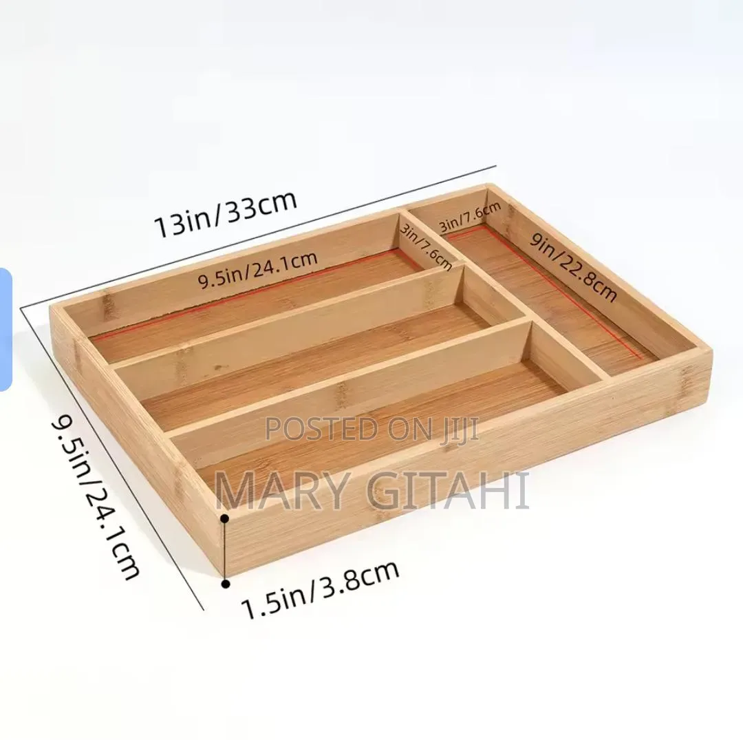 Bamboo Kitchen Drawer Cutlery Organizer With Partitioned
