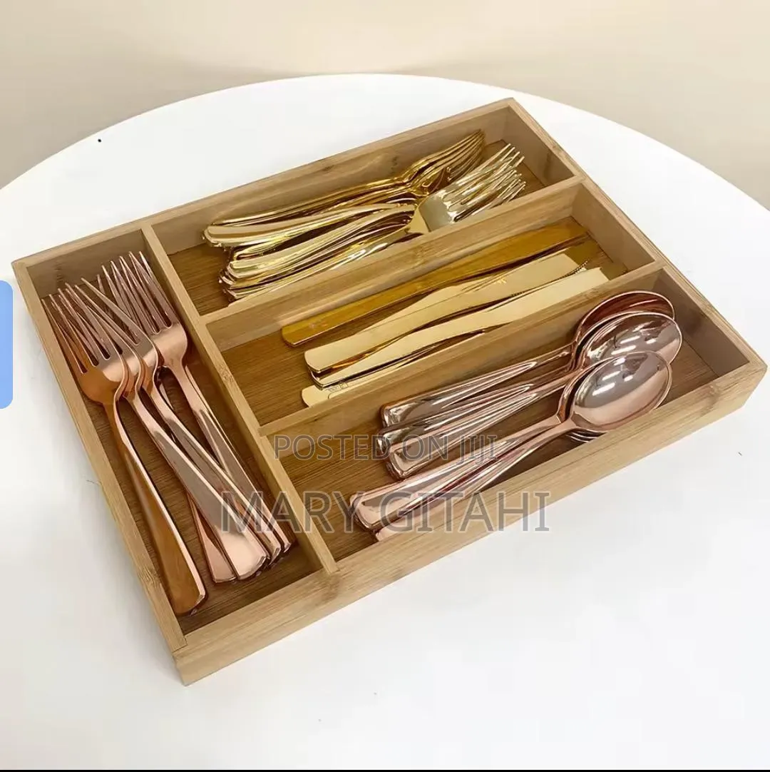 Bamboo Kitchen Drawer Cutlery Organizer With Partitioned