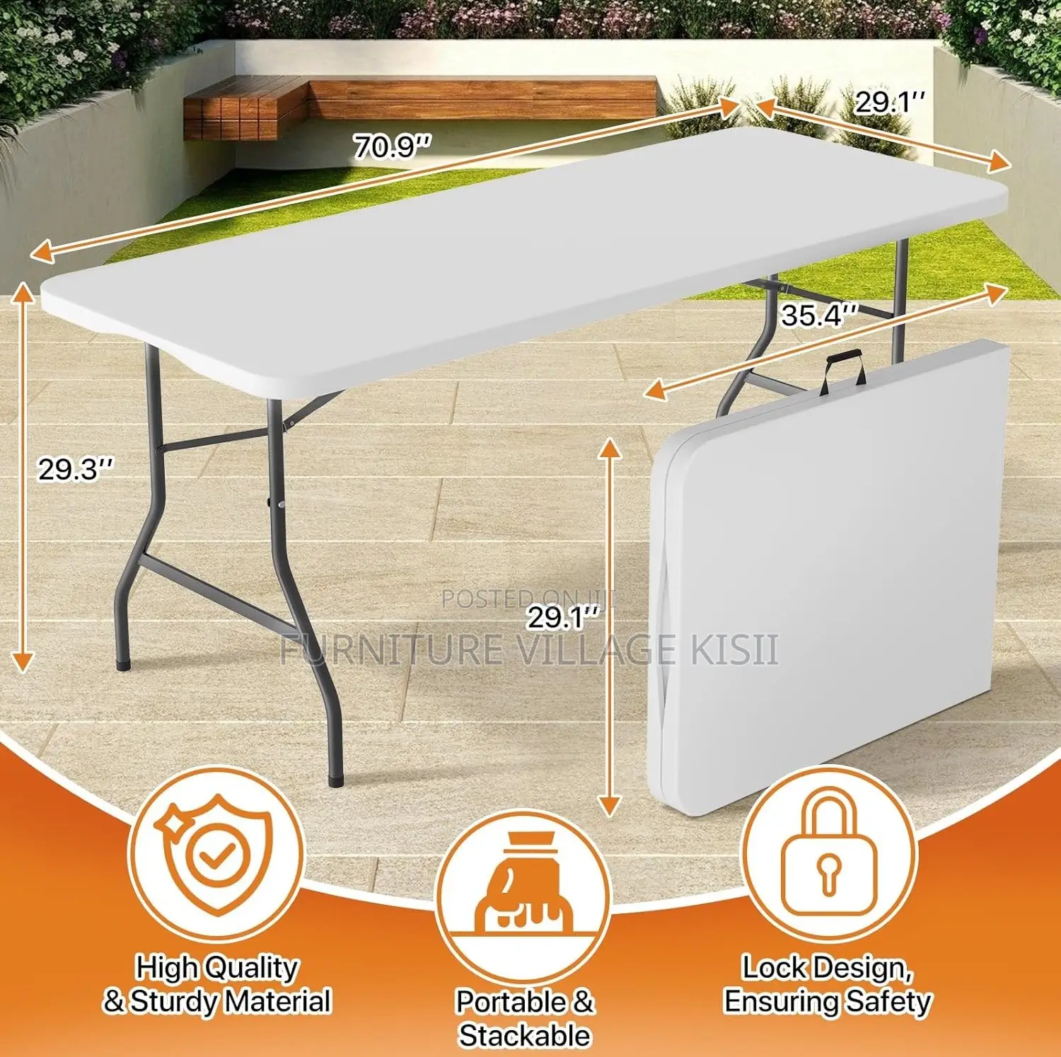 Home Furniture; 1.2M White Foldable Outdoor Table