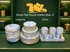 32 PCS Dinner Set Ripped Marbke Blue