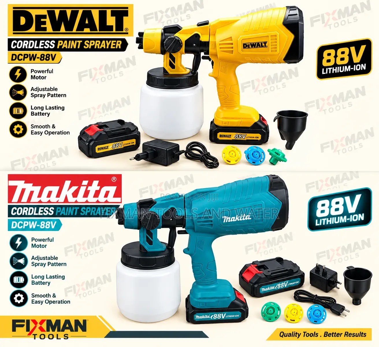 Cordless Spray Gun 88 v 2 Battery 3 Extra Nozzles MAKITA and DEWALT