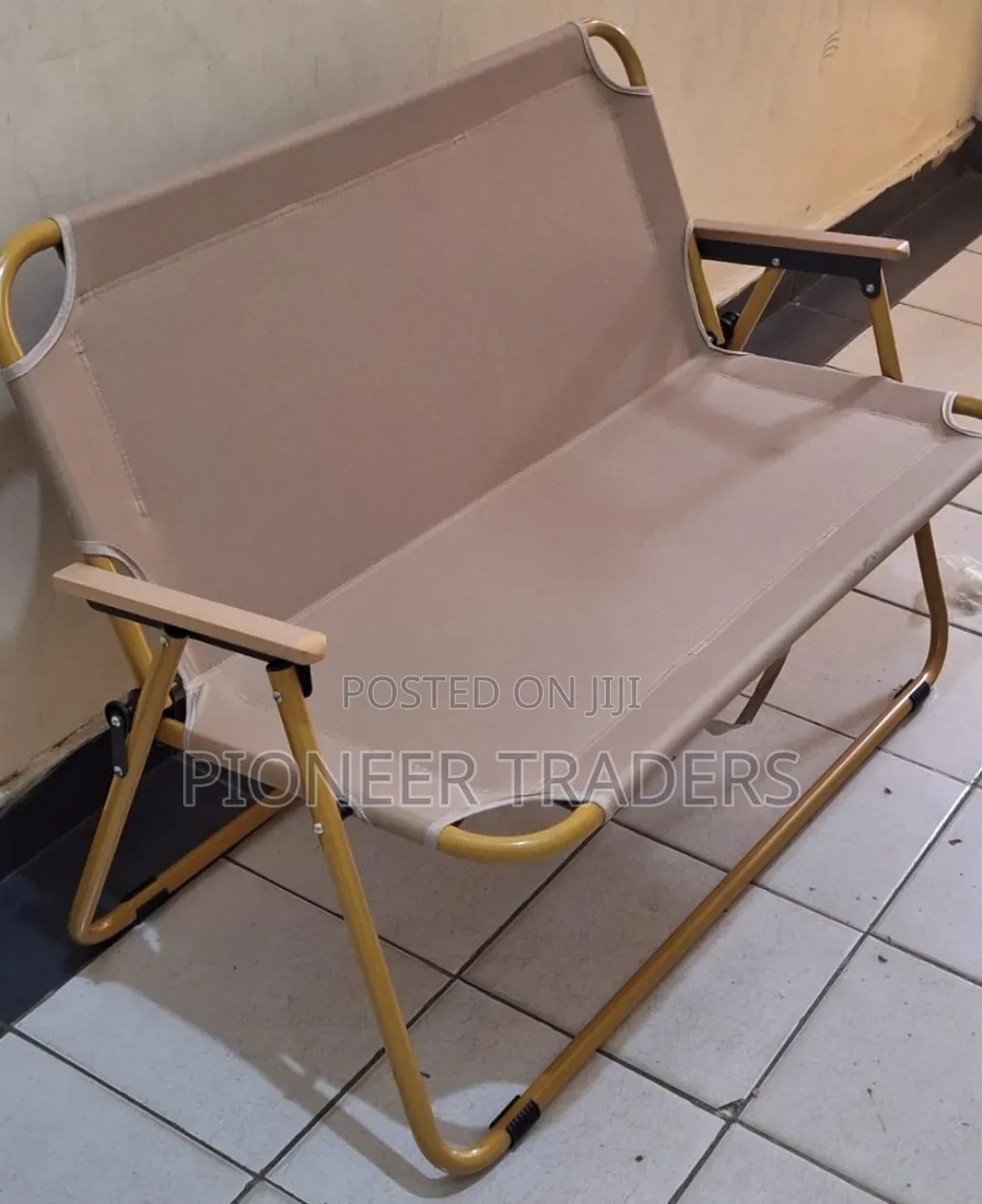 ,Portable Double Seat Camping Chair With Wood Armrest