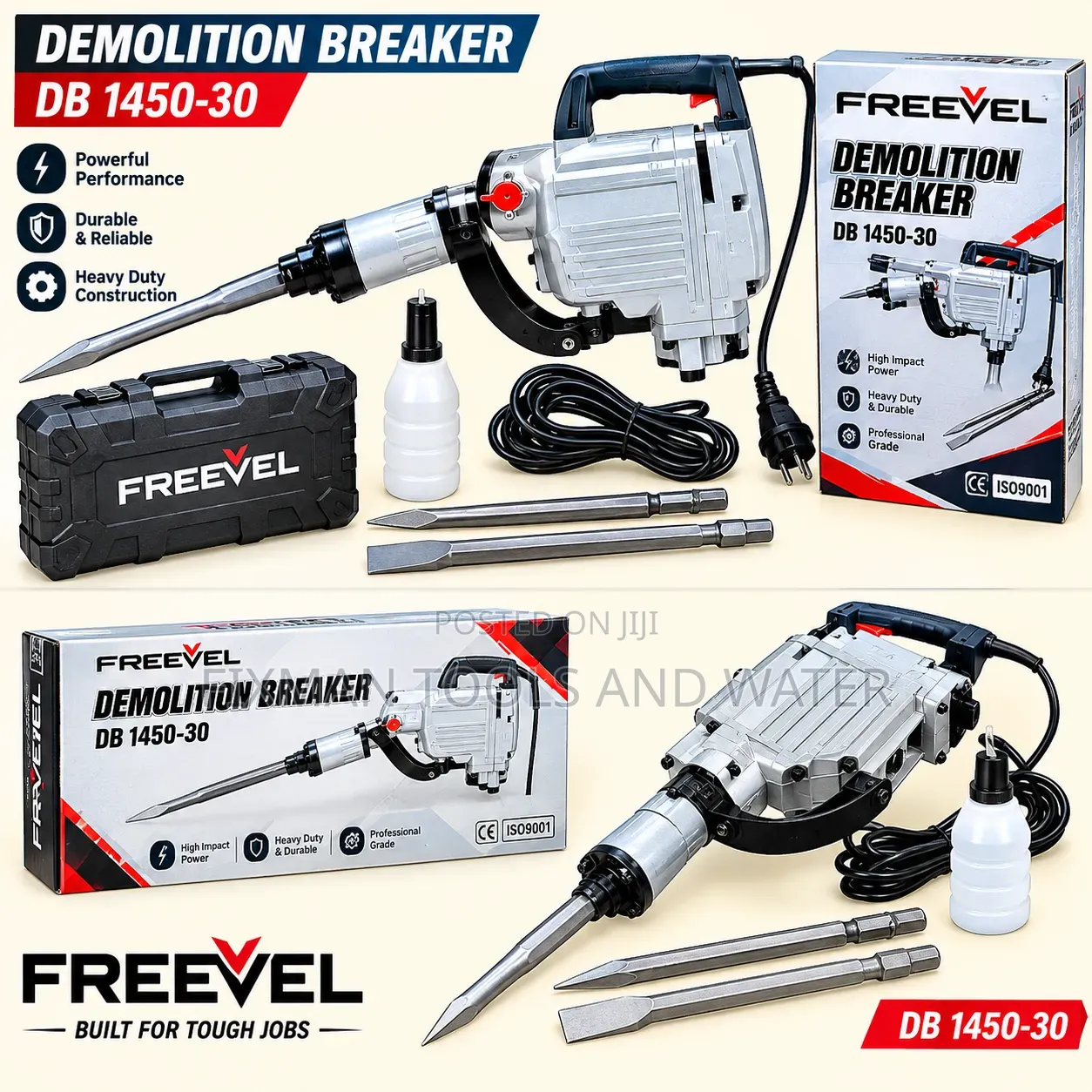 FREEVEL DEMOLITION BREAKER 1450 Watts With 2 FREE Chisels