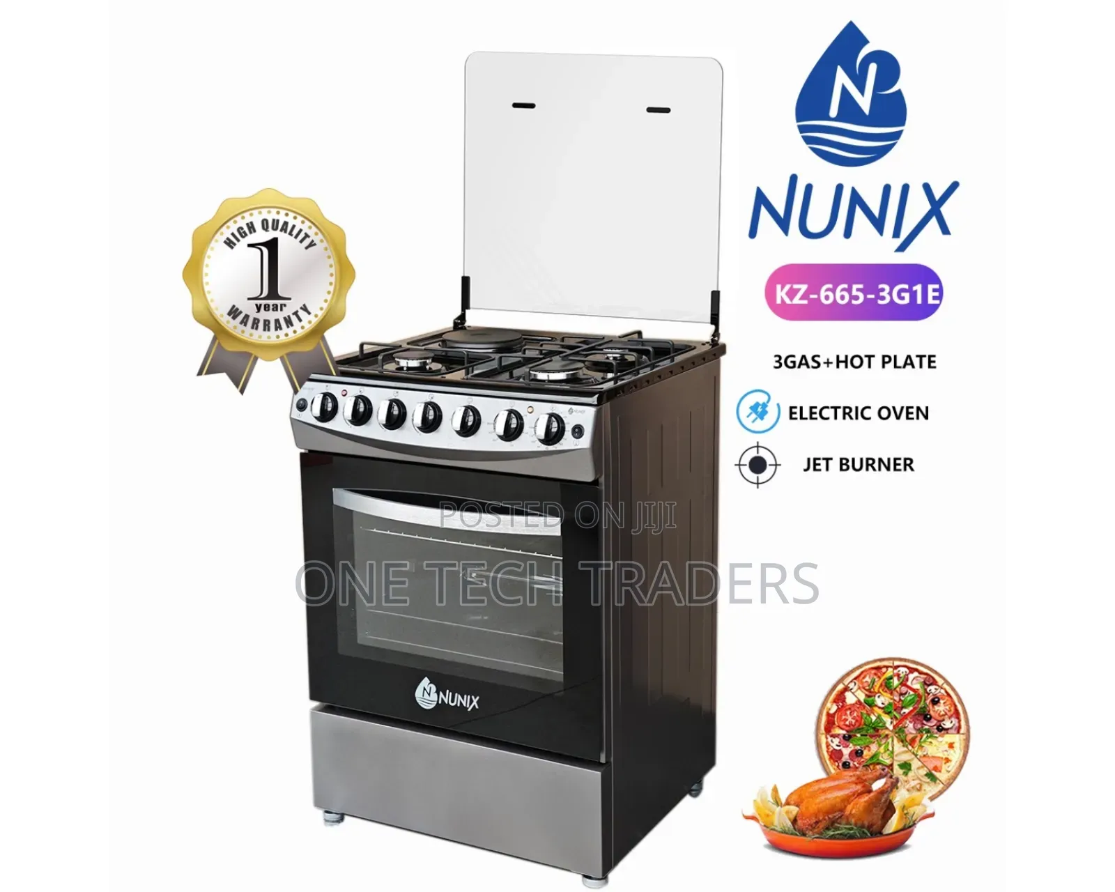 Nunix Standing Cooker 60 by 65 3 +1, Electric Oven Jet Valve