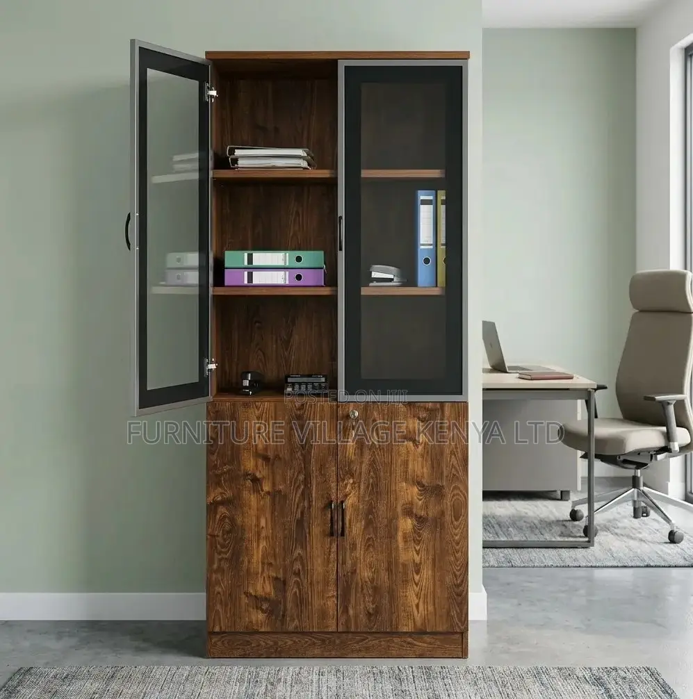Office Cabinet; Brown Wooden 2 Door Executive Office File Cabinet