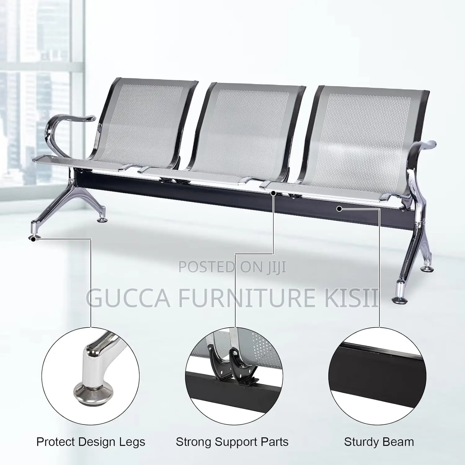 Bench; Heavy Duty Steel Unpadded Visitor Bench