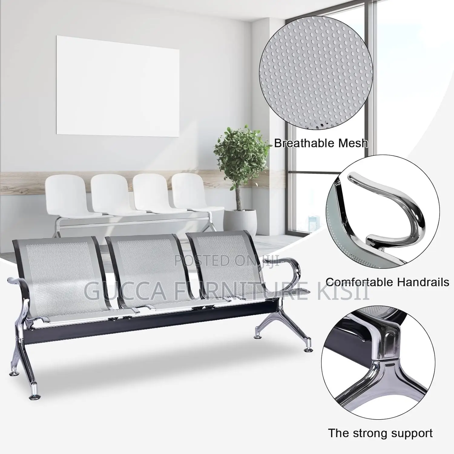 Bench; Heavy Duty Steel Unpadded Visitor Bench
