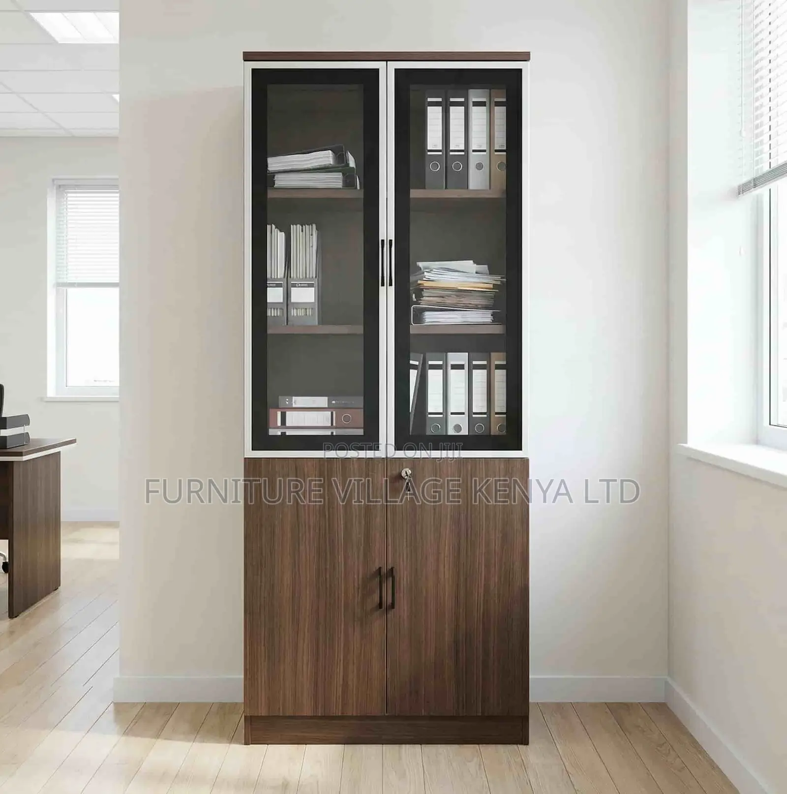 Office Cabinet; Brown Wooden 2 Door Executive Office File Cabinet