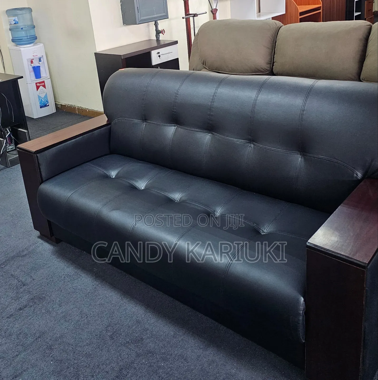 3 Seater Black Leather Sofa -Executive Design