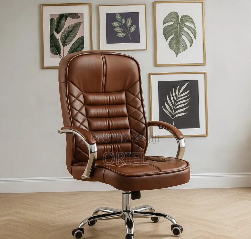 Modern Office Staff Chair : Premium Brown Leather Office Chair
