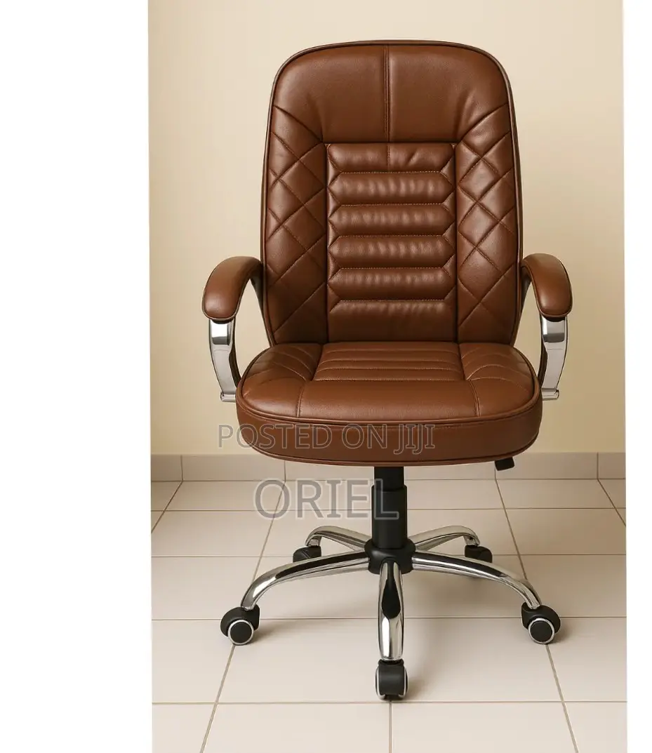 Modern Office Staff Chair : Premium Brown Leather Office Chair