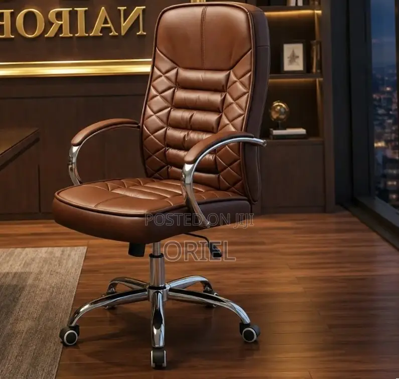 Modern Office Staff Chair : Premium Brown Leather Office Chair