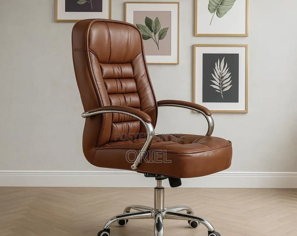 Modern Office Staff Chair : Premium Brown Leather Office Chair