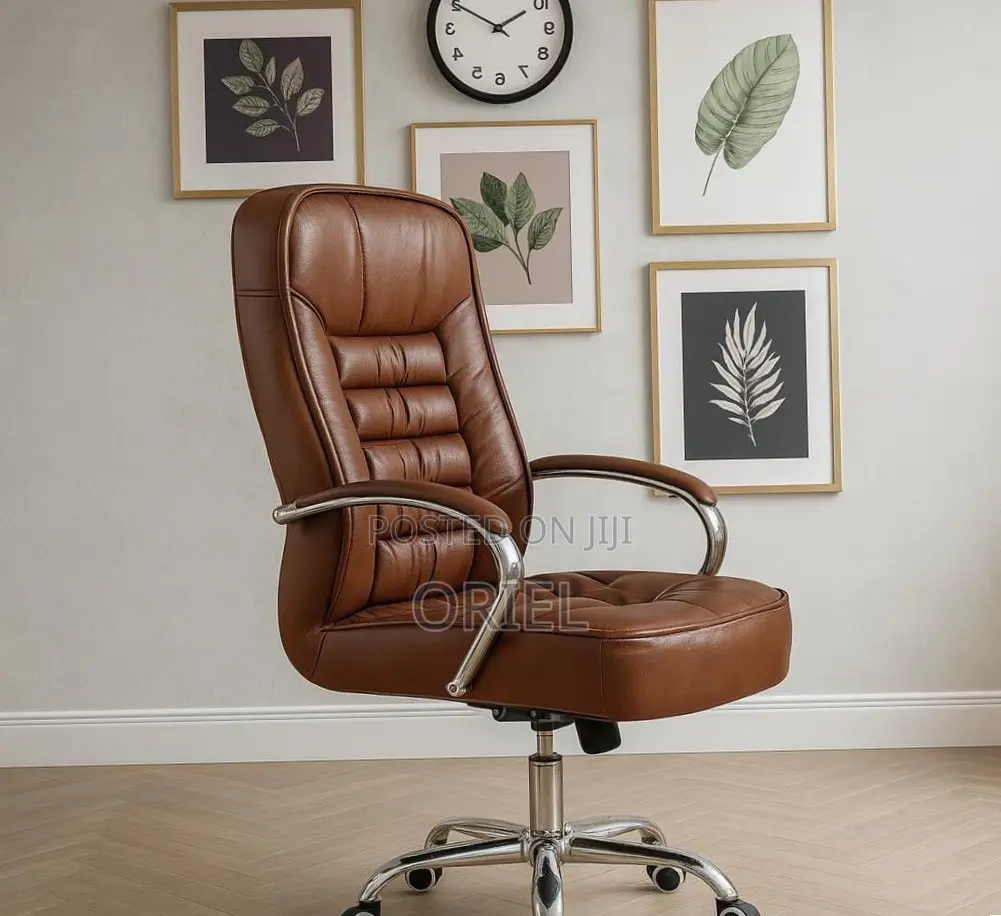 Modern Office Staff Chair : Premium Brown Leather Office Chair